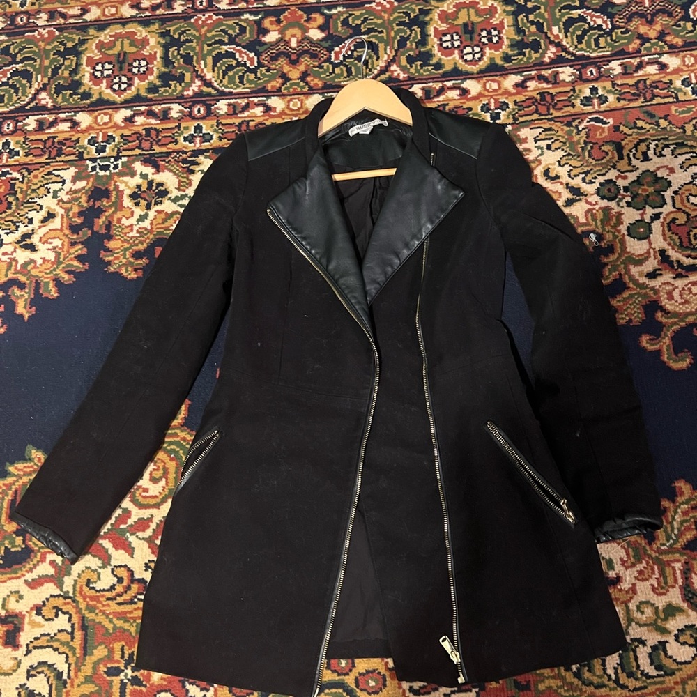 Zara Black Suede-Leather Coat